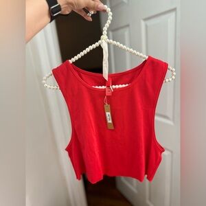 SKIMS Size 4X RUNS SMALL Cotton Rib Super Crop Tank Ruby AP-CRP-1399 NWT